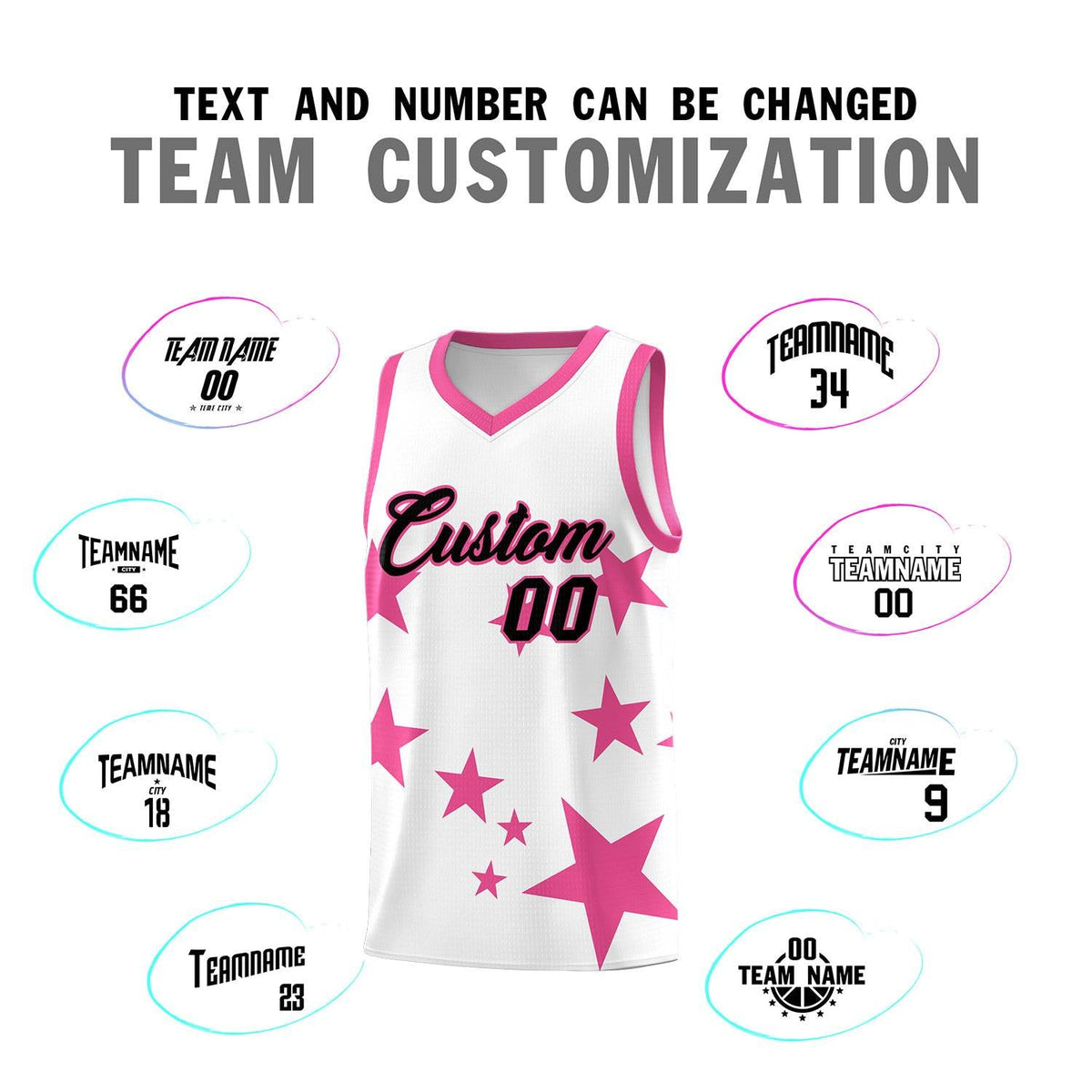Custom White Pink Graffiti Pattern Star Print Basketball Kits Sets