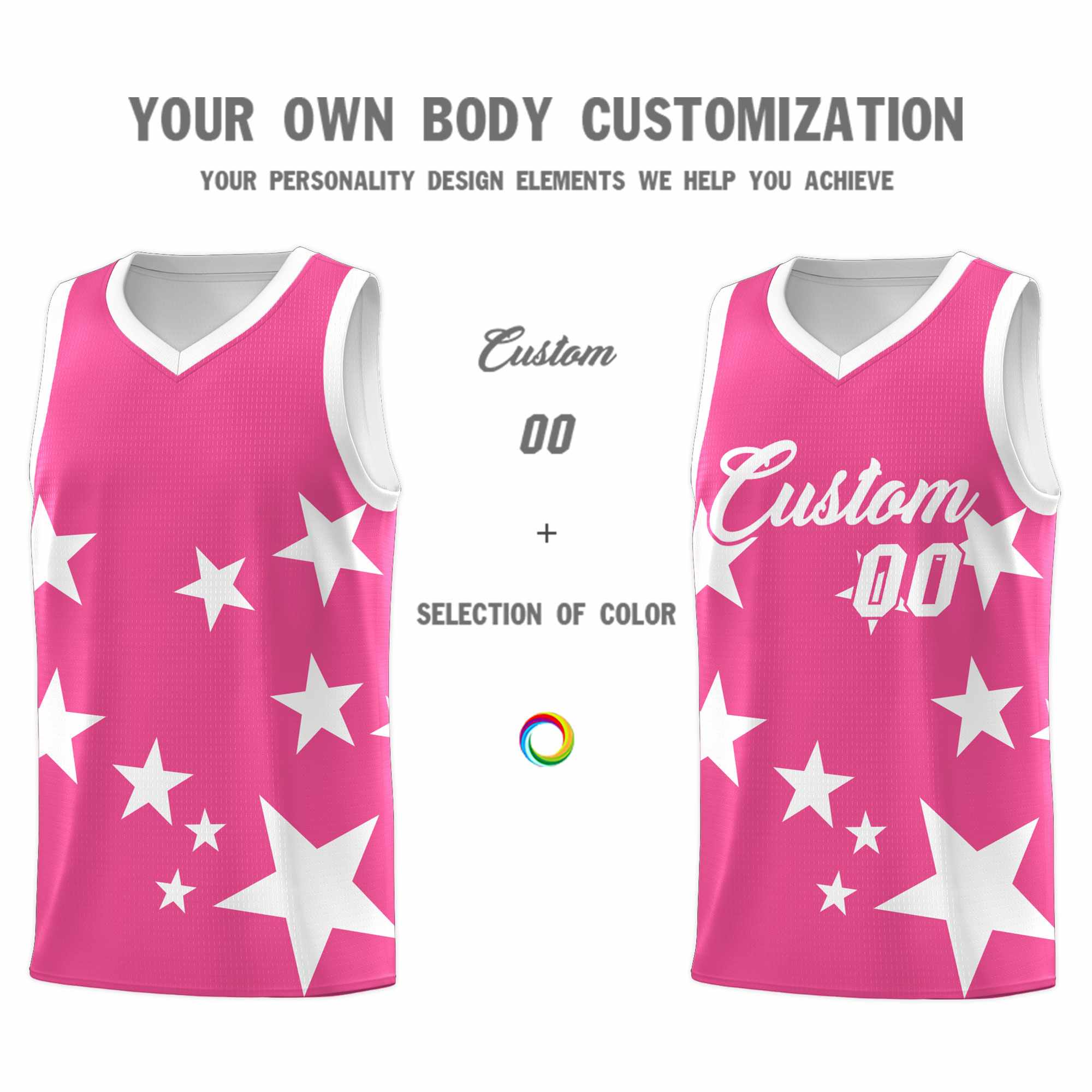 Custom Pink White Graffiti Pattern Star Print Basketball Kits Sets