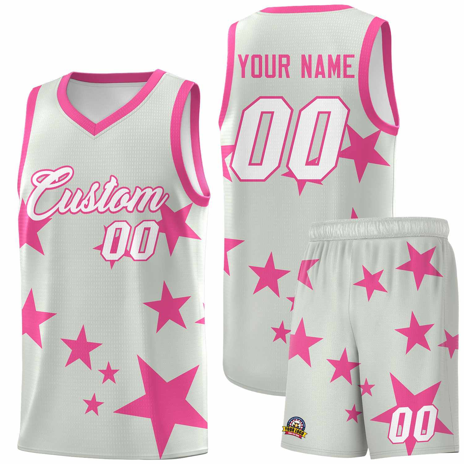 Custom Gray Pink Graffiti Pattern Star Print Basketball Kits Sets