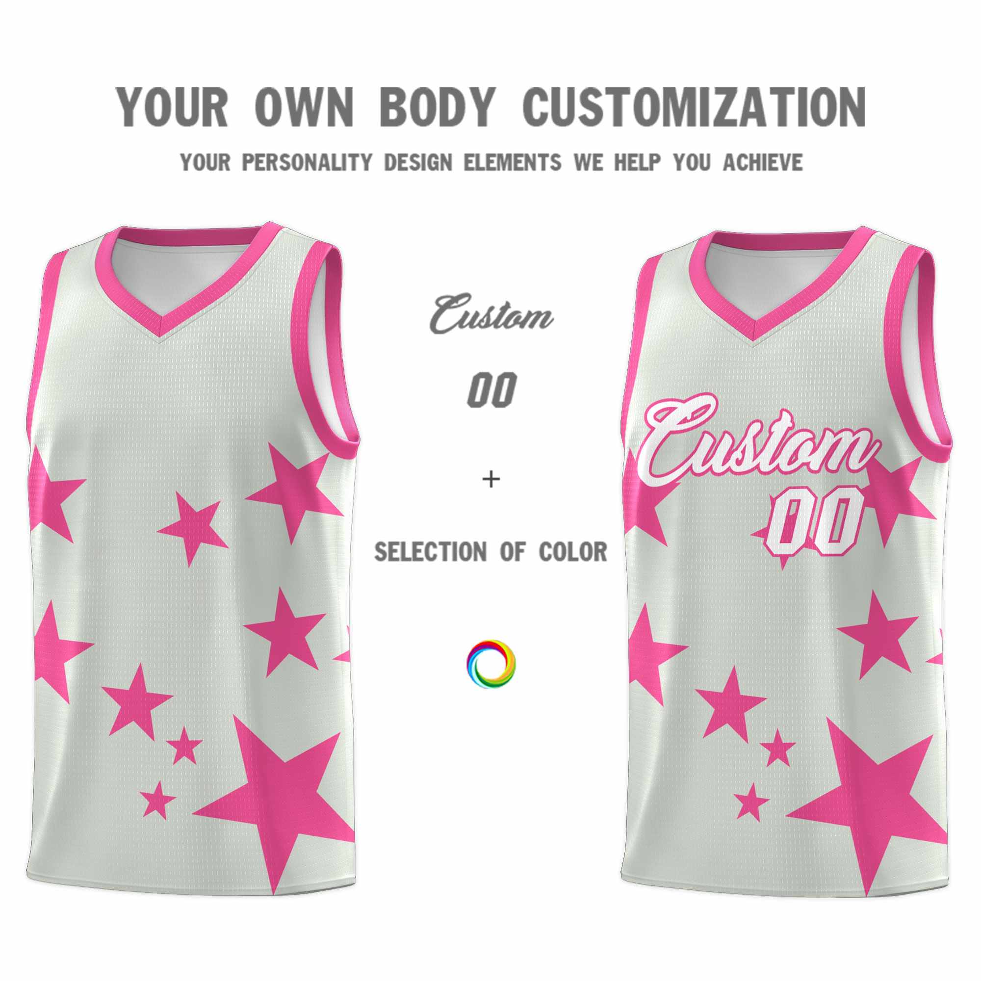 Custom Gray Pink Graffiti Pattern Star Print Basketball Kits Sets