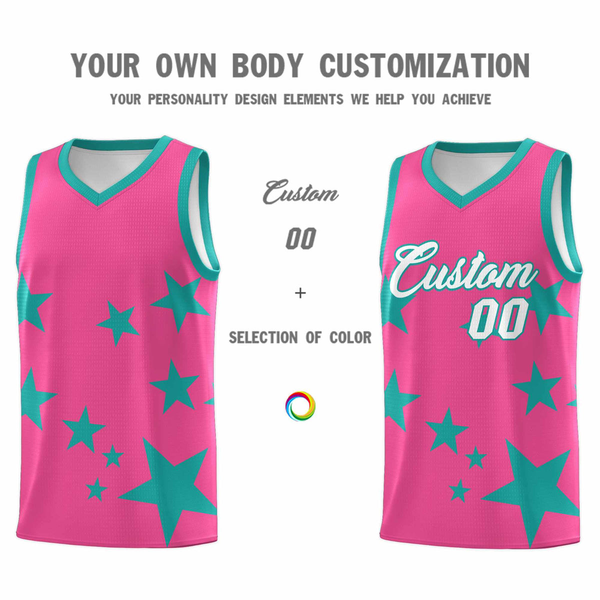 Custom Pink Aqua Graffiti Pattern Star Print Basketball Kits Sets