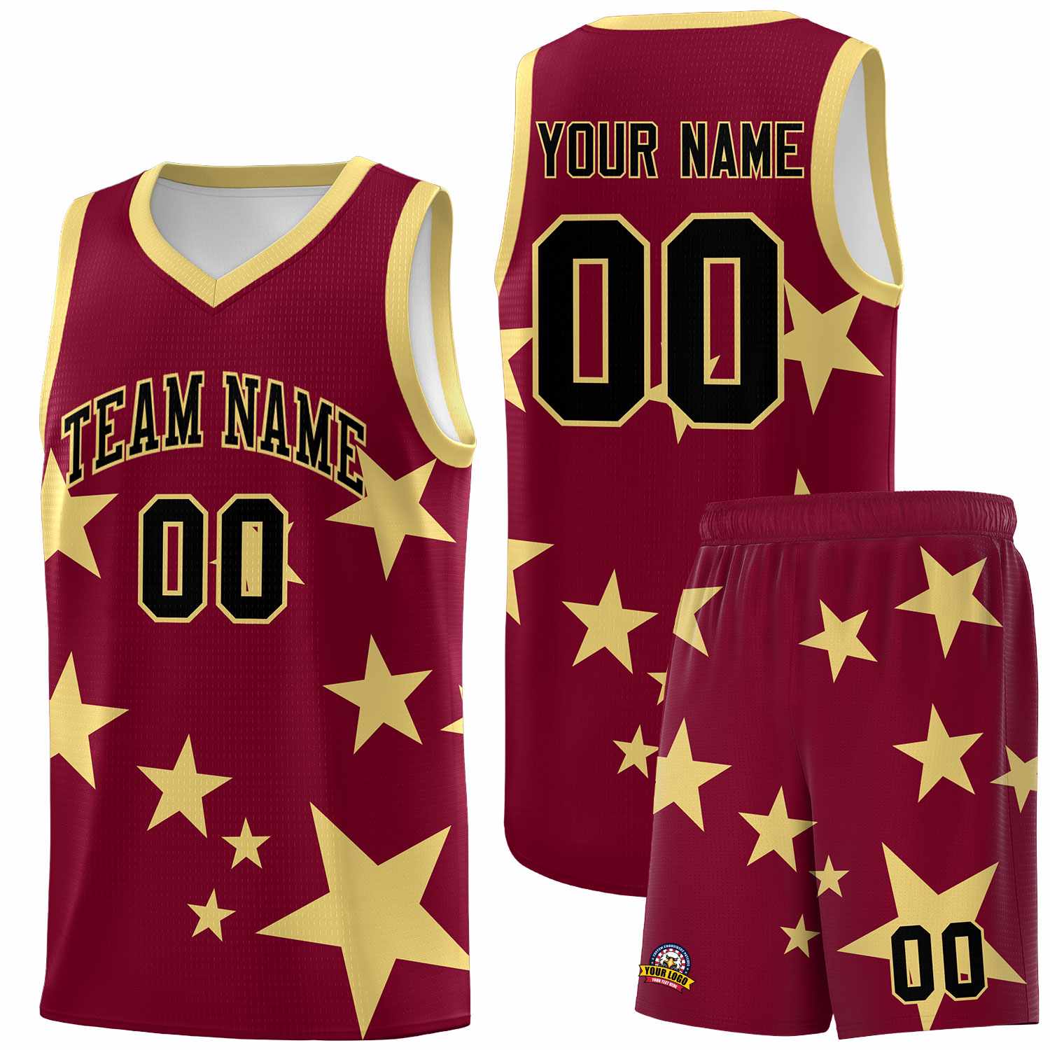 Custom Crimson Khaki Graffiti Pattern Star Print Basketball Kits Sets