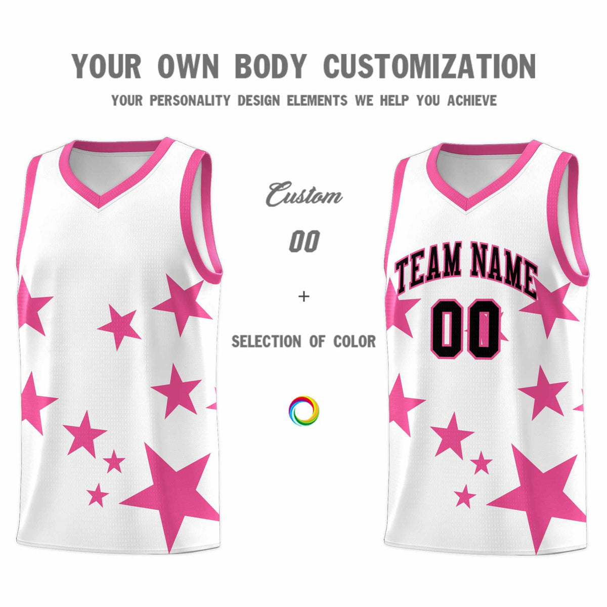 Custom White Pink Graffiti Pattern Star Print Basketball Kits Sets