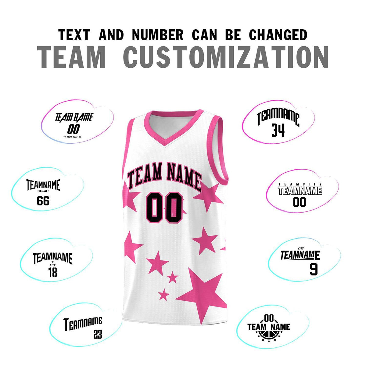 Custom White Pink Graffiti Pattern Star Print Basketball Kits Sets