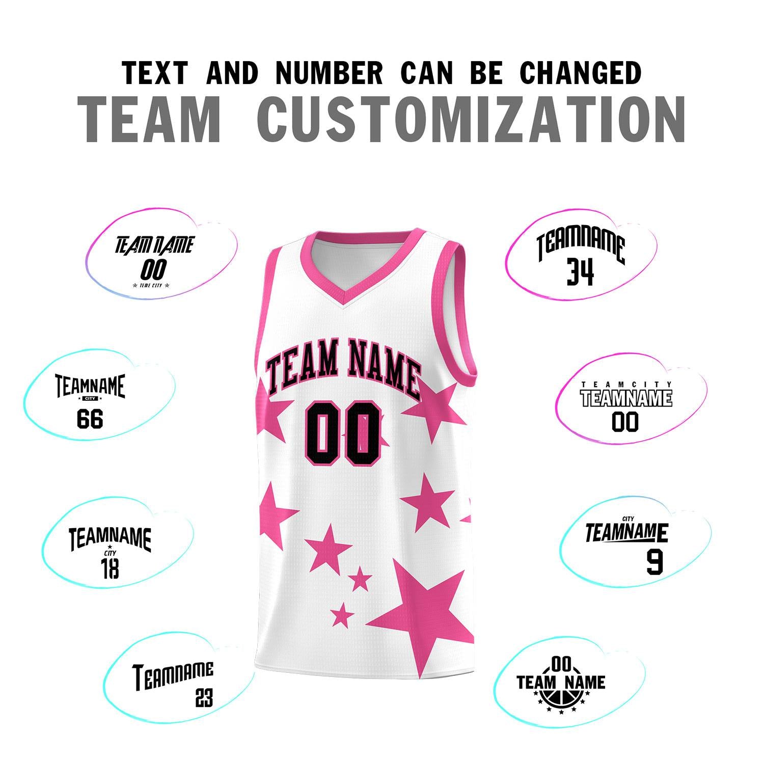 Custom White Pink Graffiti Pattern Star Print Basketball Kits Sets