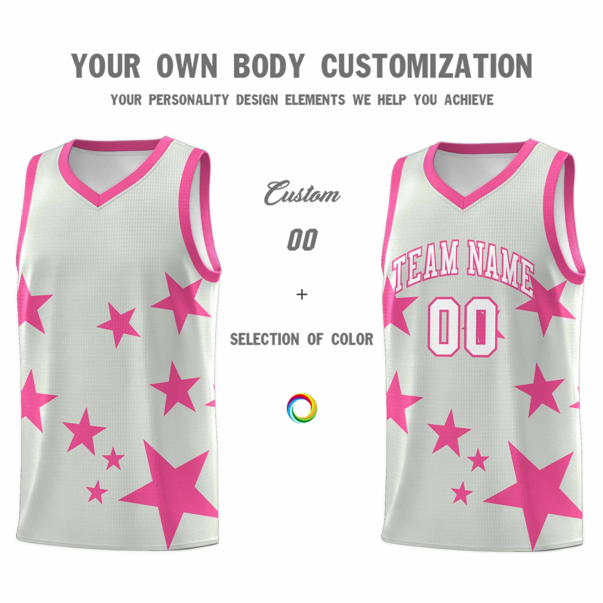 Custom Gray Pink Graffiti Pattern Star Print Basketball Kits Sets