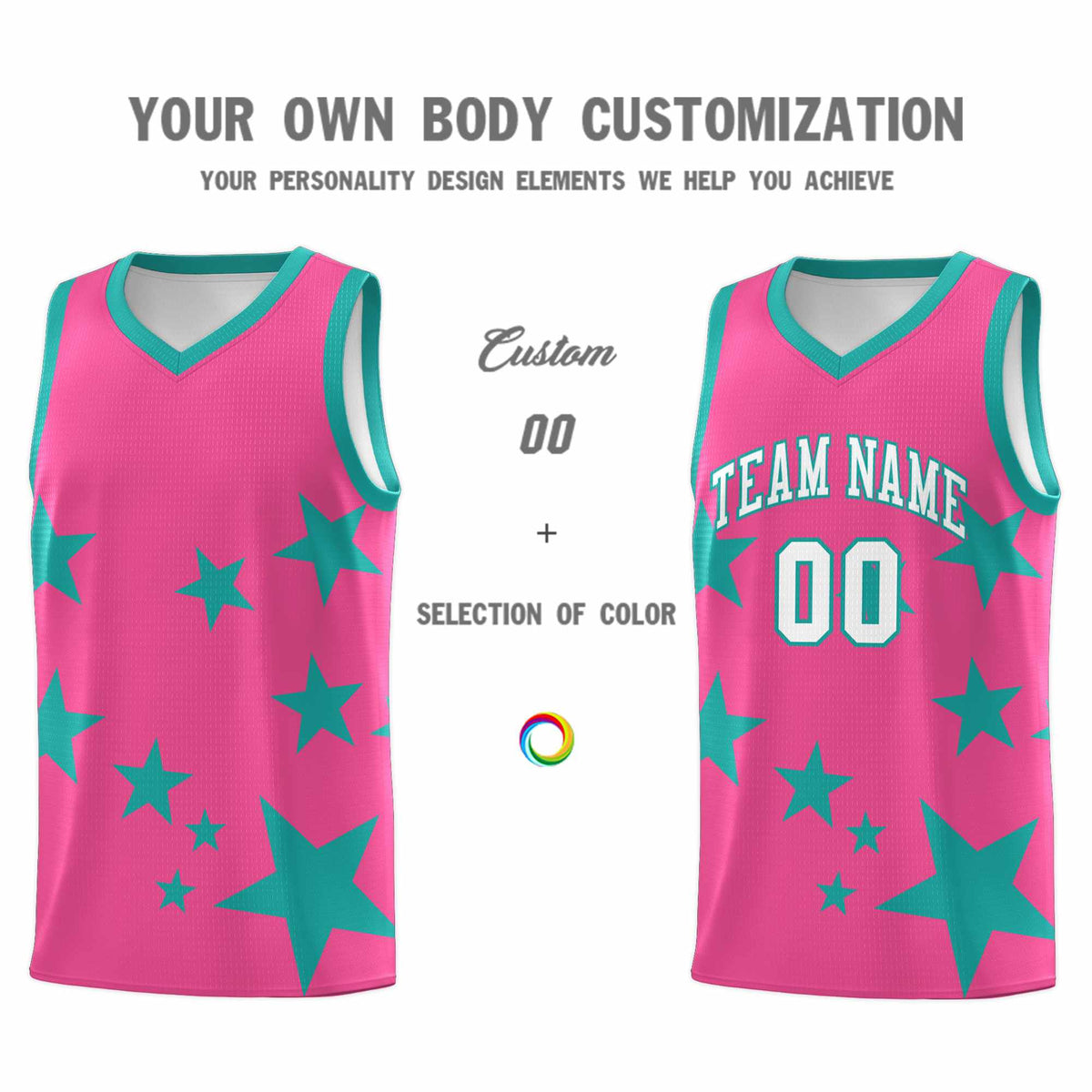 Custom Pink Aqua Graffiti Pattern Star Print Basketball Kits Sets