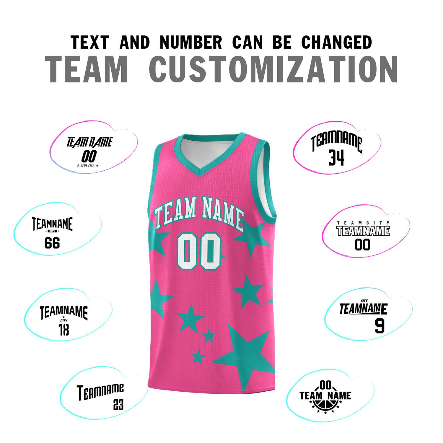 Custom Pink Aqua Graffiti Pattern Star Print Basketball Kits Sets