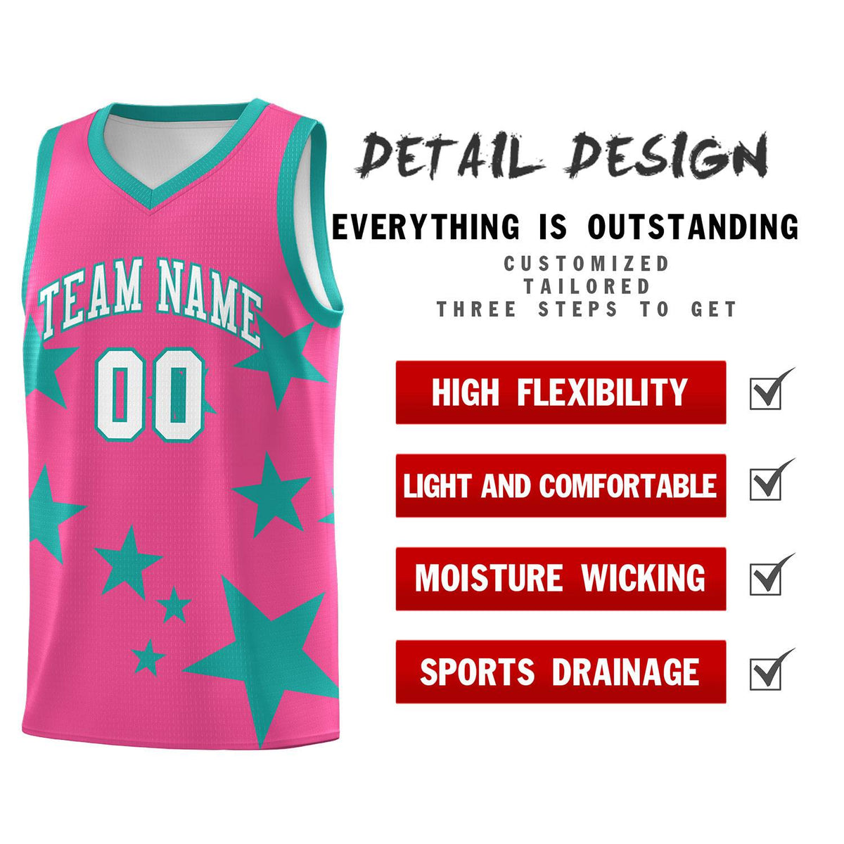 Custom Pink Aqua Graffiti Pattern Star Print Basketball Kits Sets