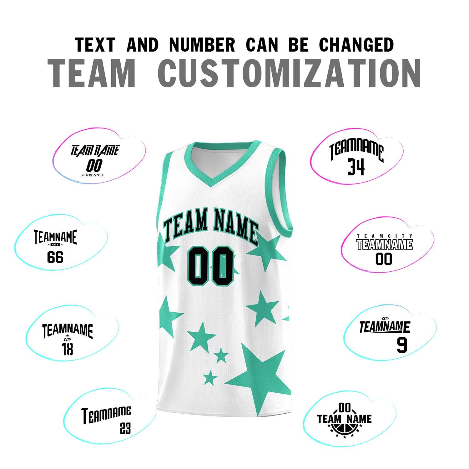 Custom White Bright Green Graffiti Pattern Star Print Basketball Kits Sets