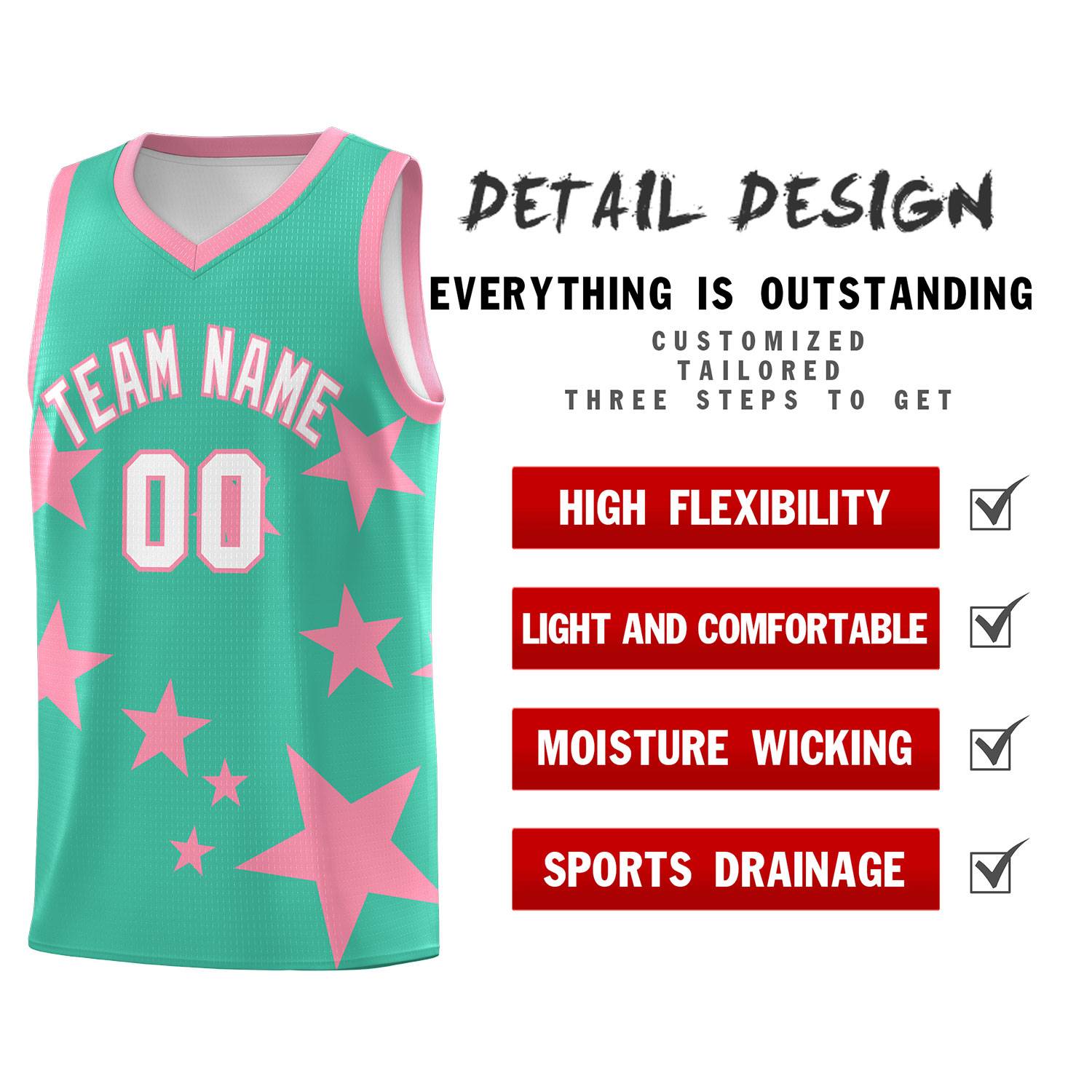 Custom Bright Green Light Pink Graffiti Pattern Star Print Basketball Kits Sets