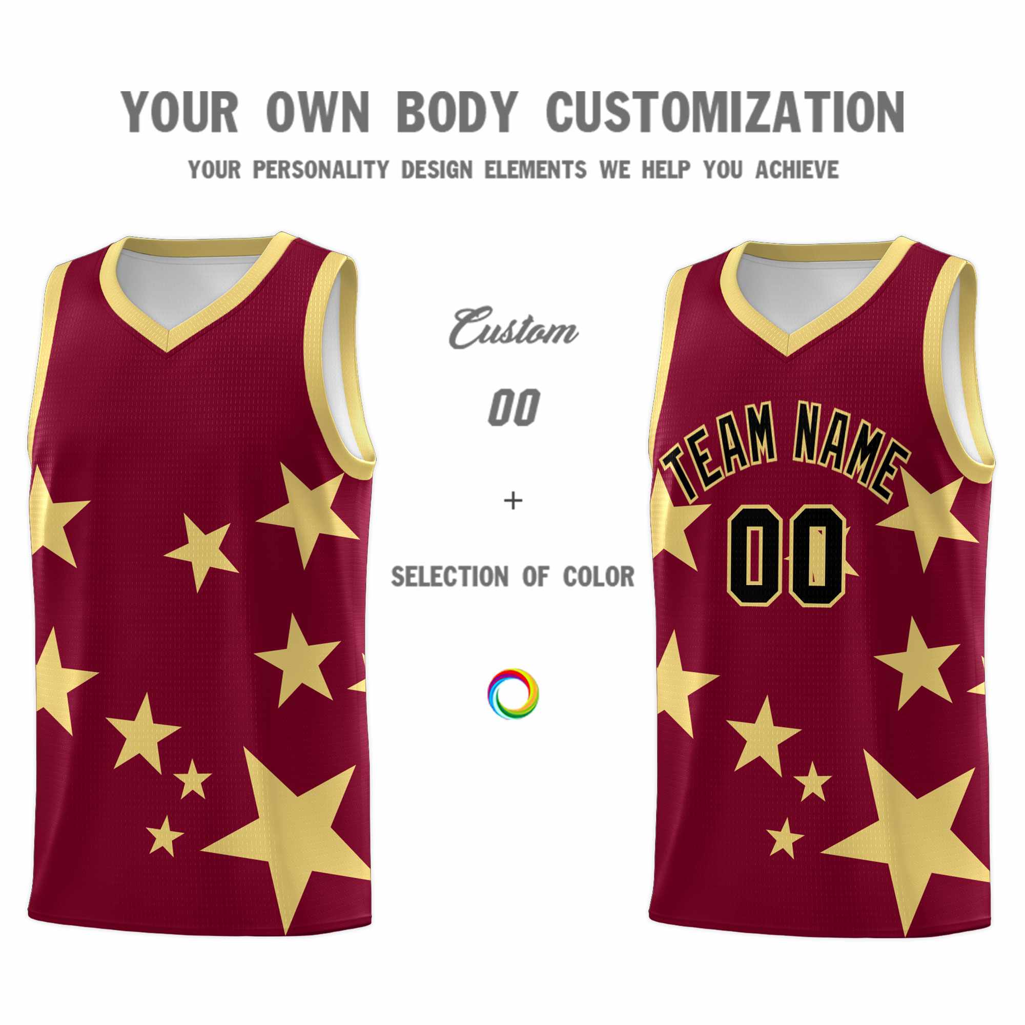 Custom Crimson Khaki Graffiti Pattern Star Print Basketball Kits Sets