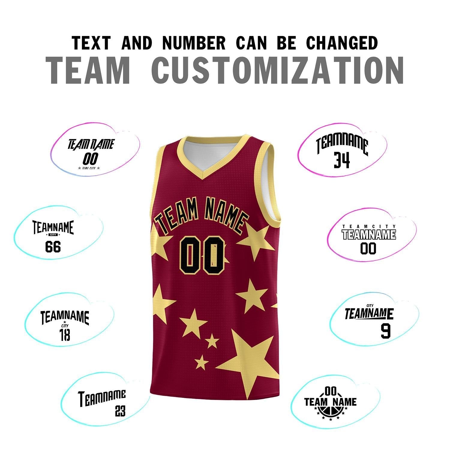 Custom Crimson Khaki Graffiti Pattern Star Print Basketball Kits Sets