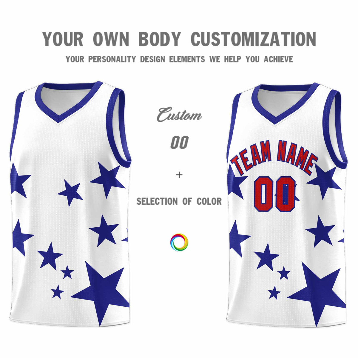 Custom White Royal Graffiti Pattern Star Print Basketball Kits Sets