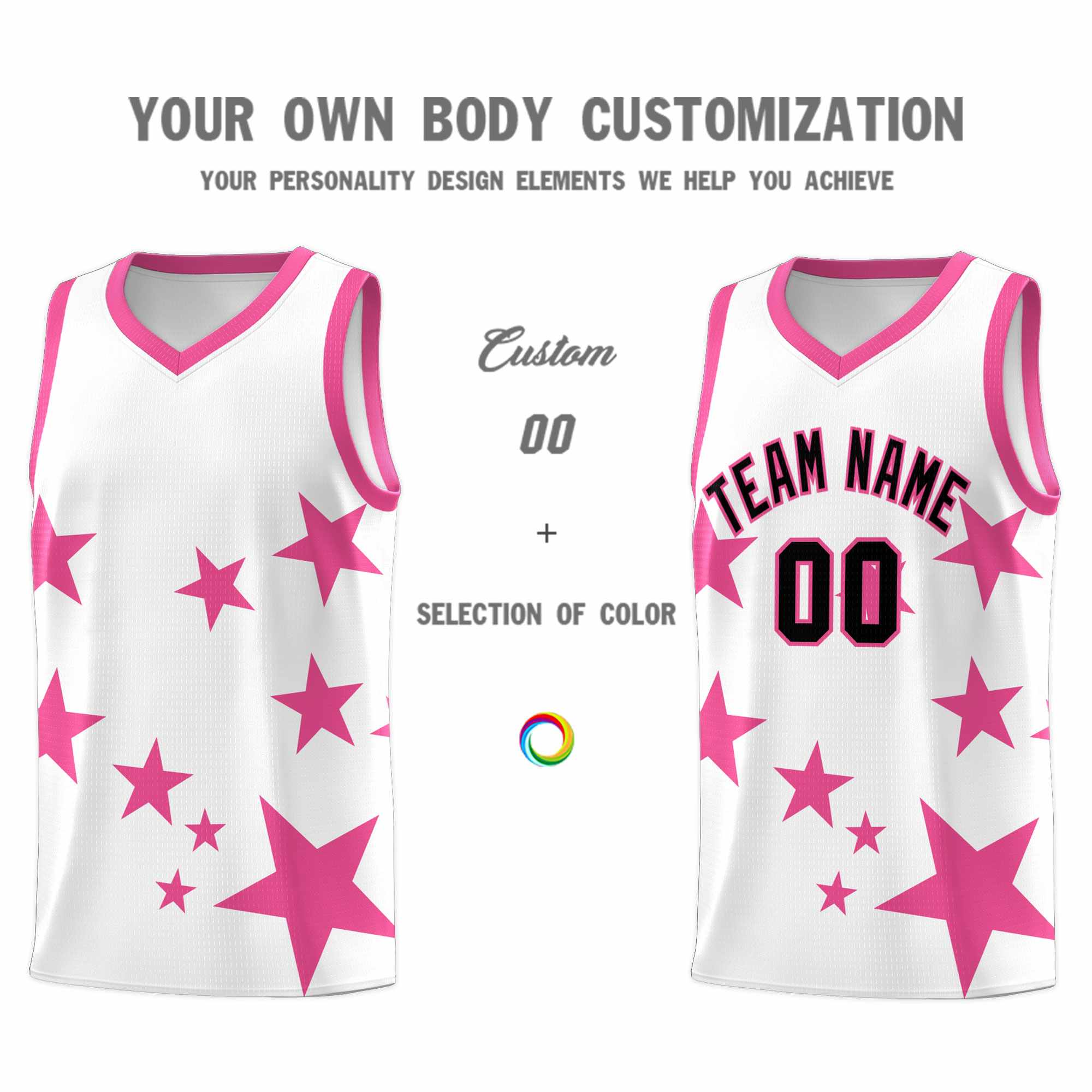 Custom White Pink Graffiti Pattern Star Print Basketball Kits Sets
