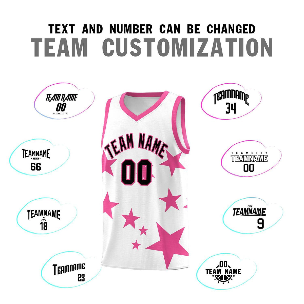 Custom White Pink Graffiti Pattern Star Print Basketball Kits Sets
