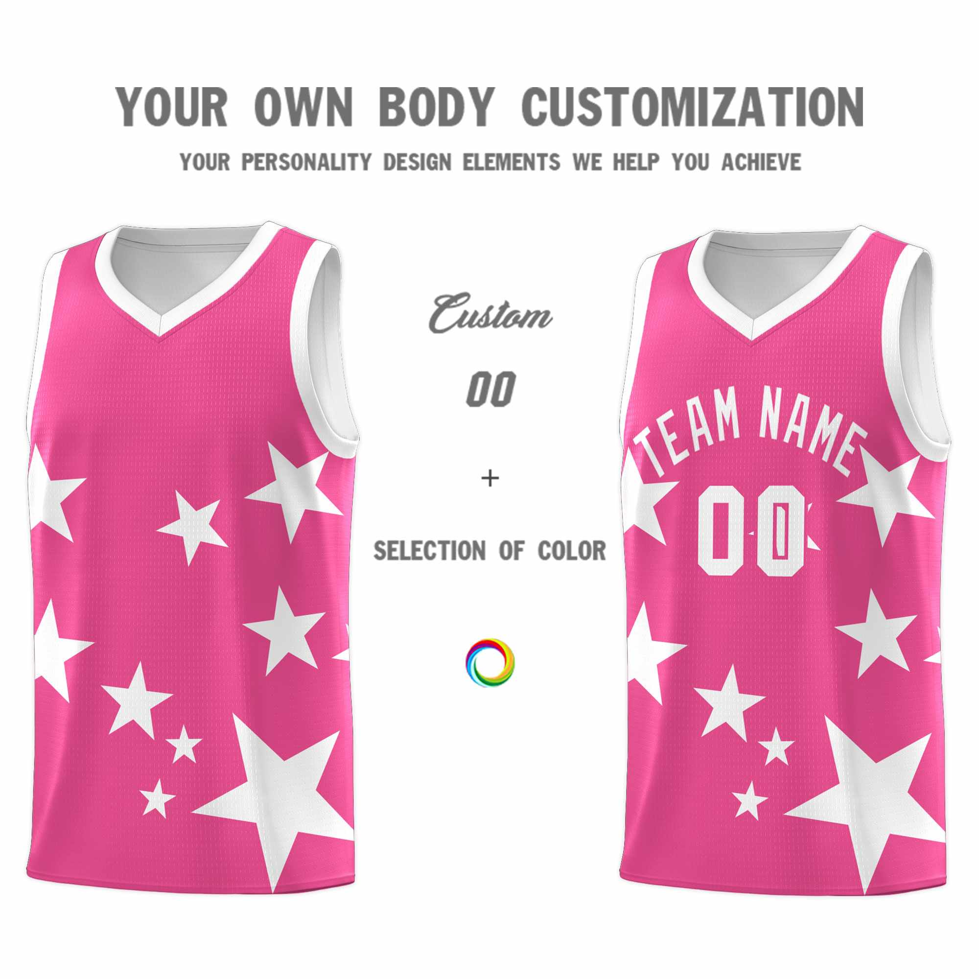 Custom Pink White Graffiti Pattern Star Print Basketball Kits Sets