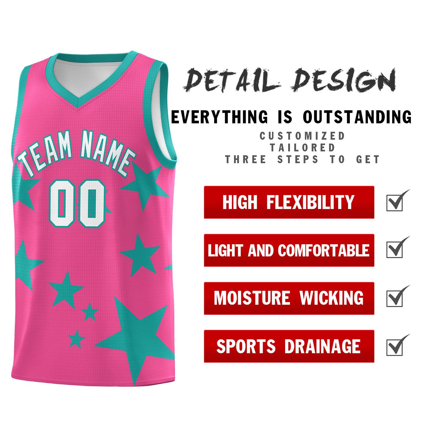 Custom Pink Aqua Graffiti Pattern Star Print Basketball Kits Sets