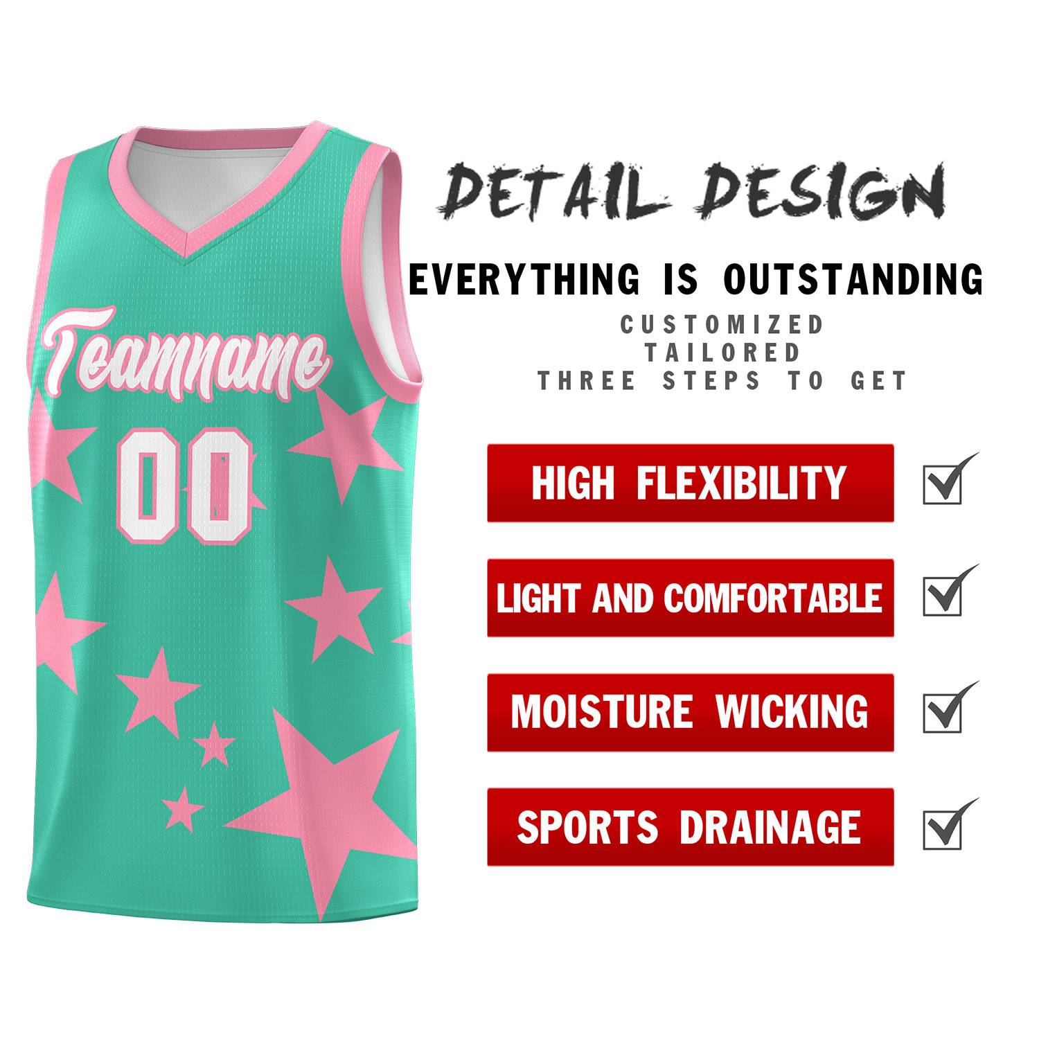 Custom Bright Green Light Pink Graffiti Pattern Star Print Basketball Kits Sets