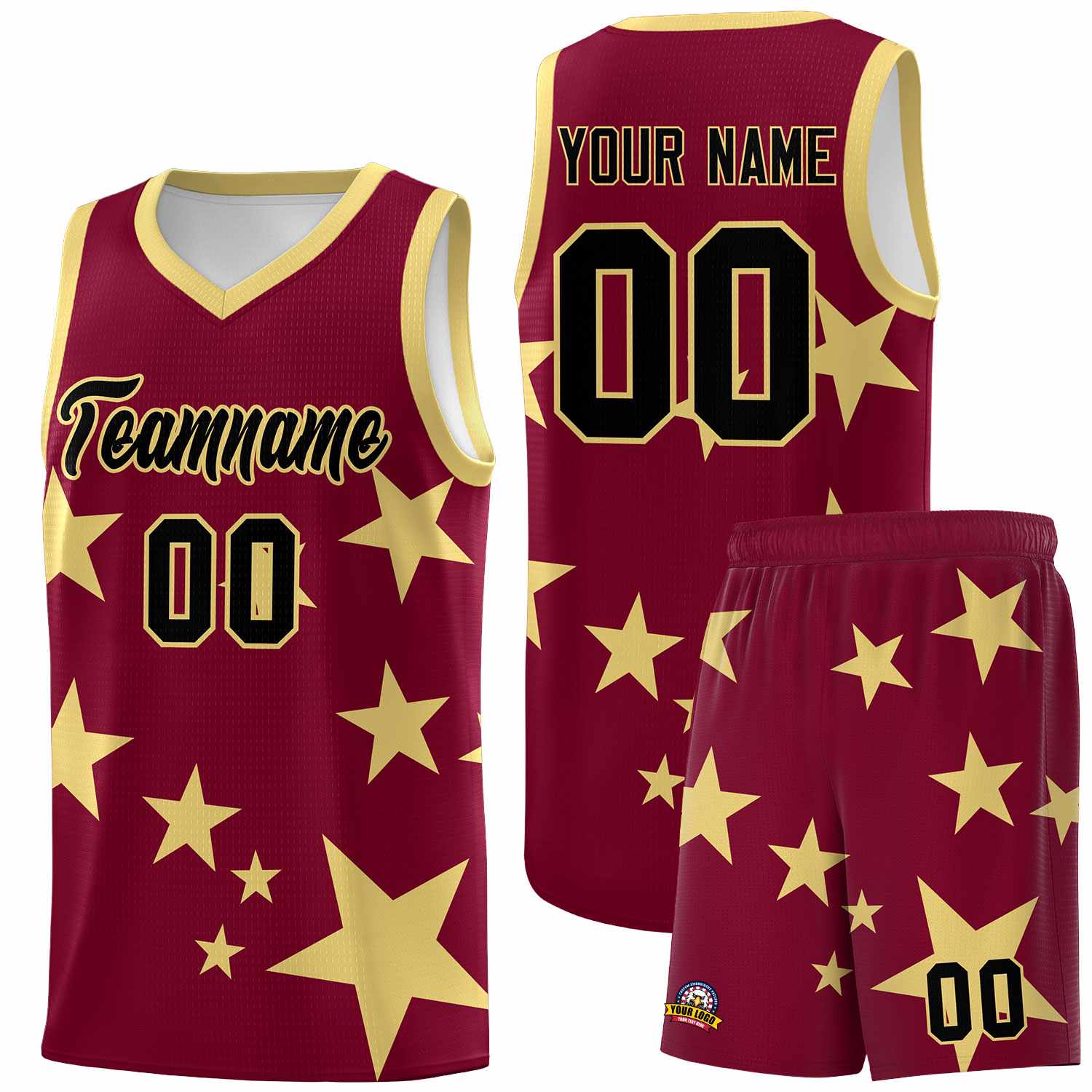 Custom Crimson Khaki Graffiti Pattern Star Print Basketball Kits Sets