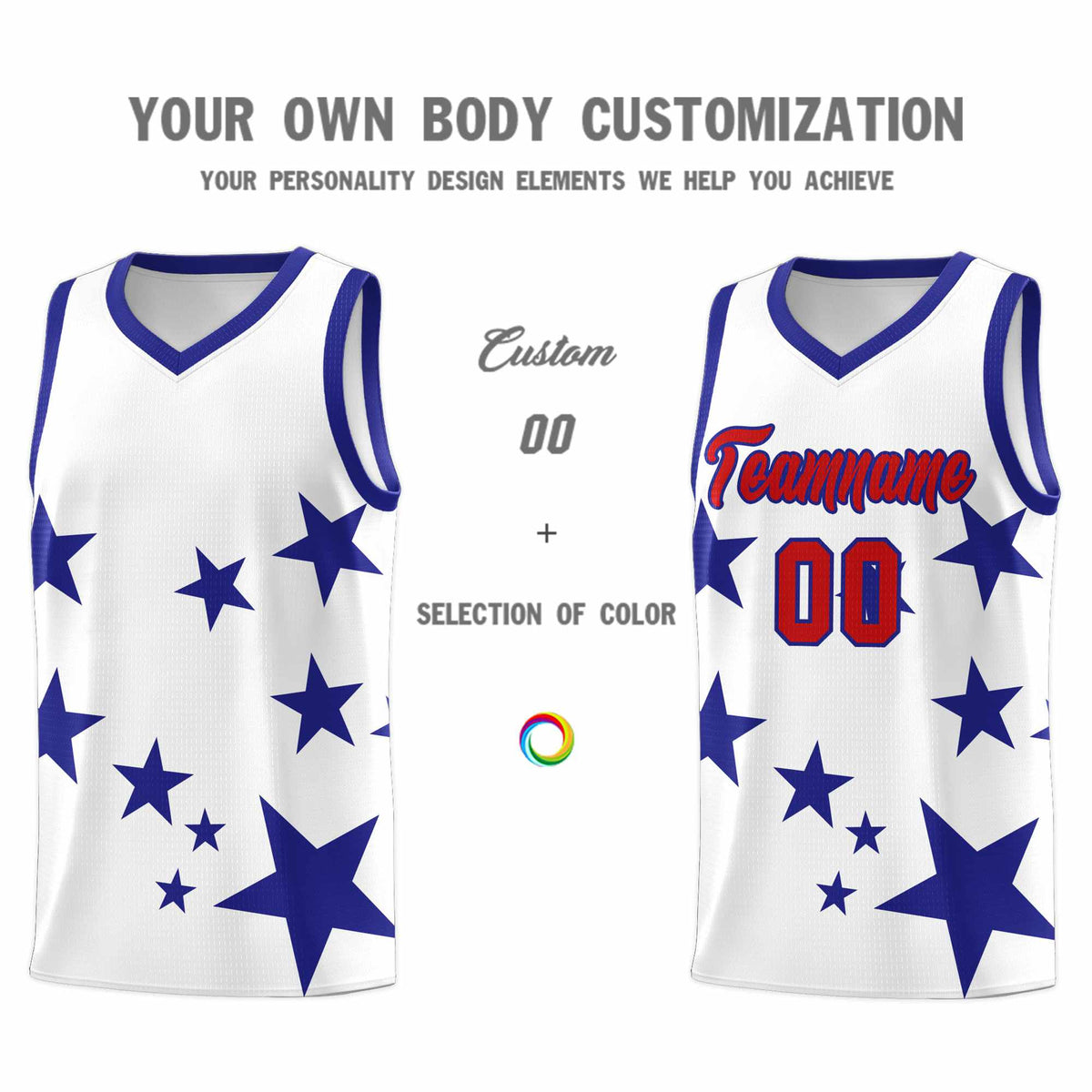 Custom White Royal Graffiti Pattern Star Print Basketball Kits Sets