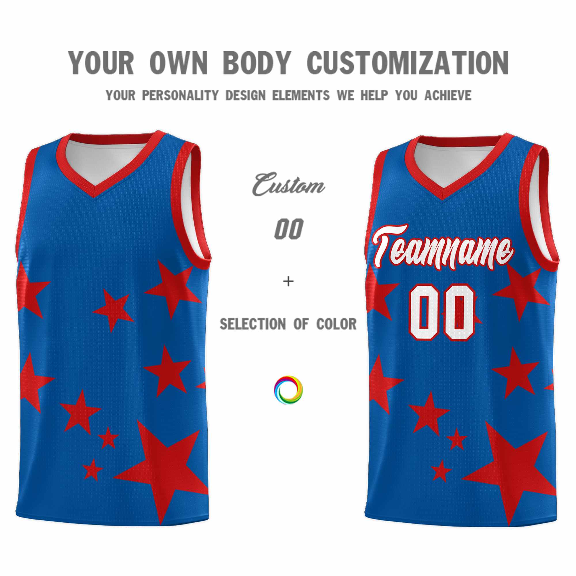 Custom Royal Red Graffiti Pattern Star Print Basketball Kits Sets