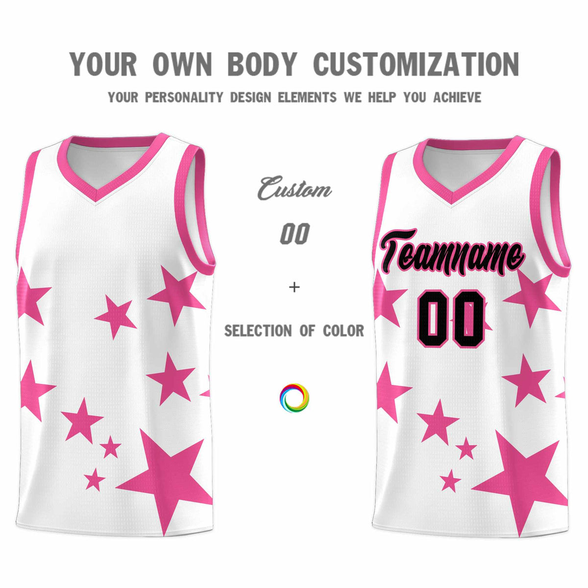 Custom White Pink Graffiti Pattern Star Print Basketball Kits Sets