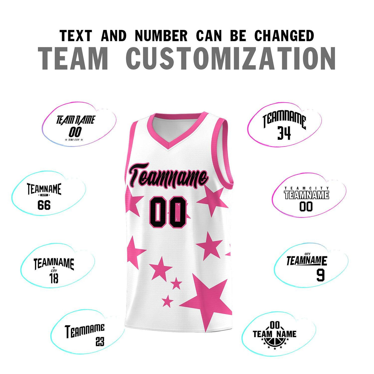 Custom White Pink Graffiti Pattern Star Print Basketball Kits Sets