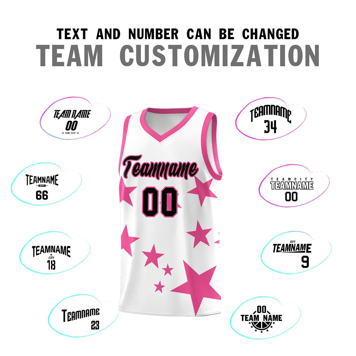 Custom White Pink Graffiti Pattern Star Print Basketball Kits Sets