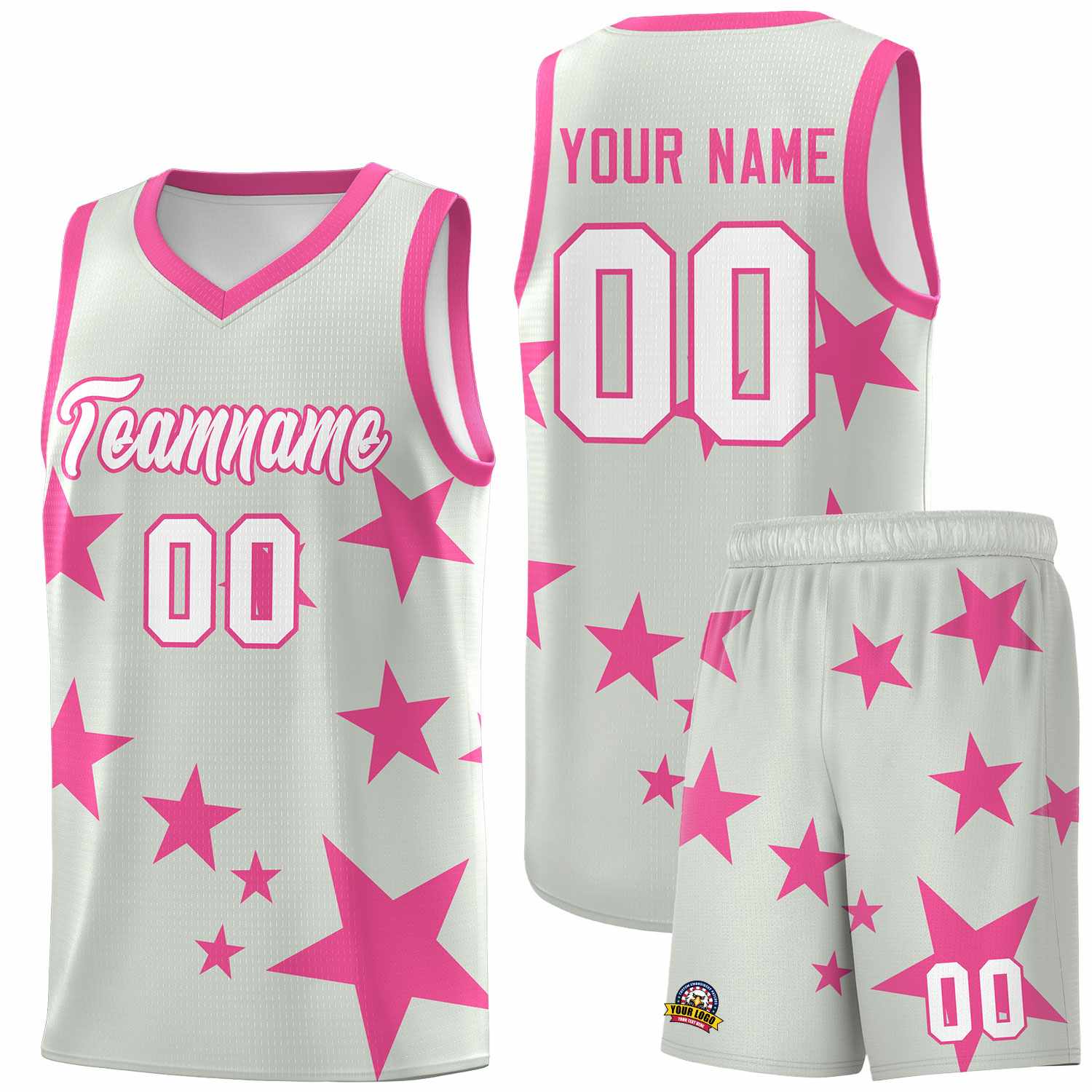 Custom Gray Pink Graffiti Pattern Star Print Basketball Kits Sets