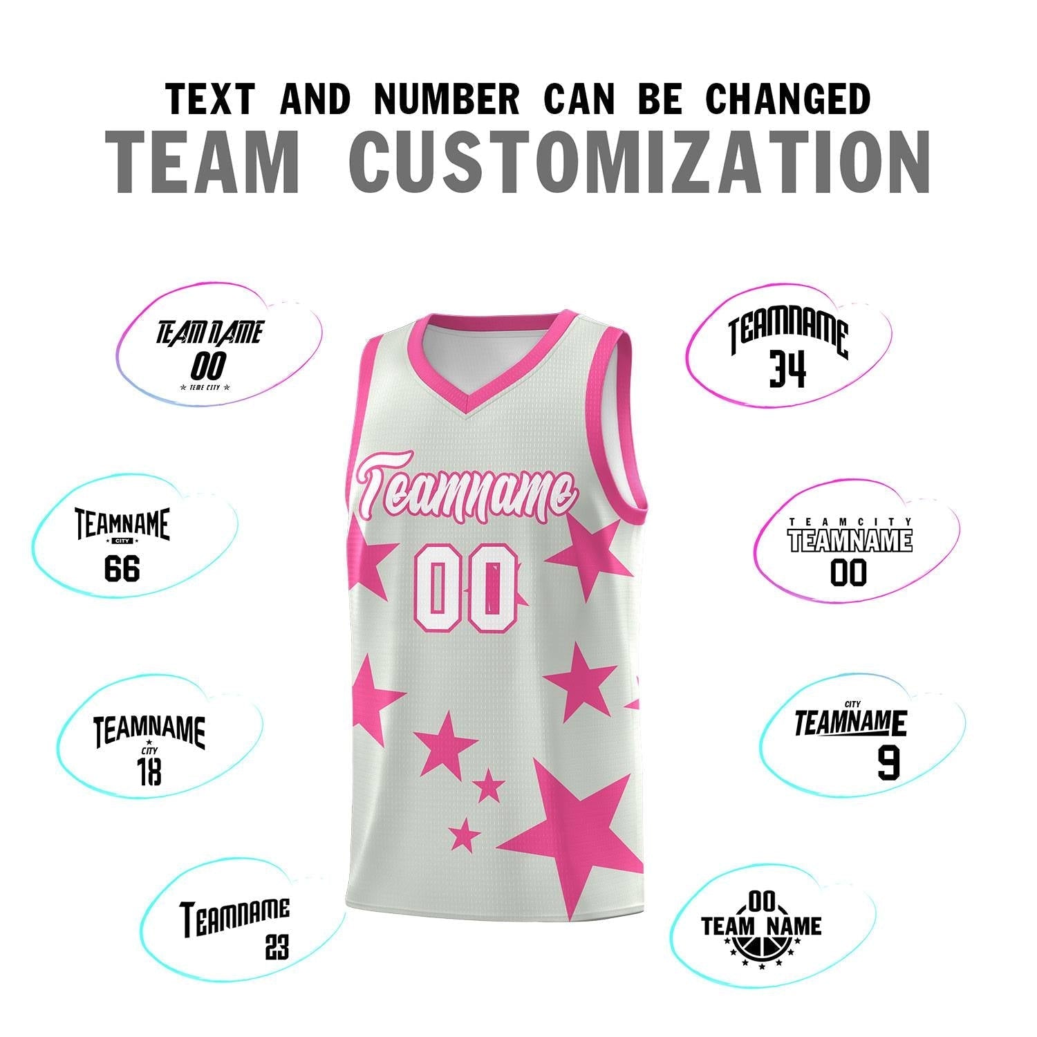 Custom Gray Pink Graffiti Pattern Star Print Basketball Kits Sets
