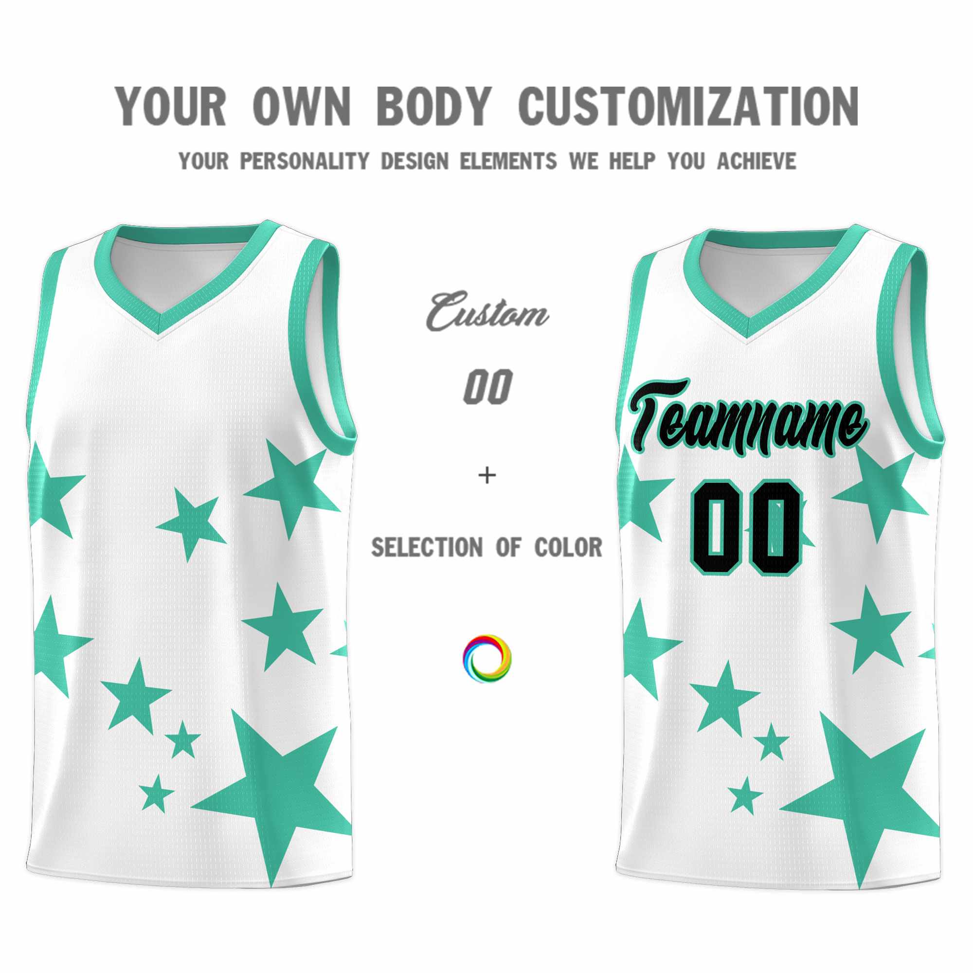 Custom White Bright Green Graffiti Pattern Star Print Basketball Kits Sets