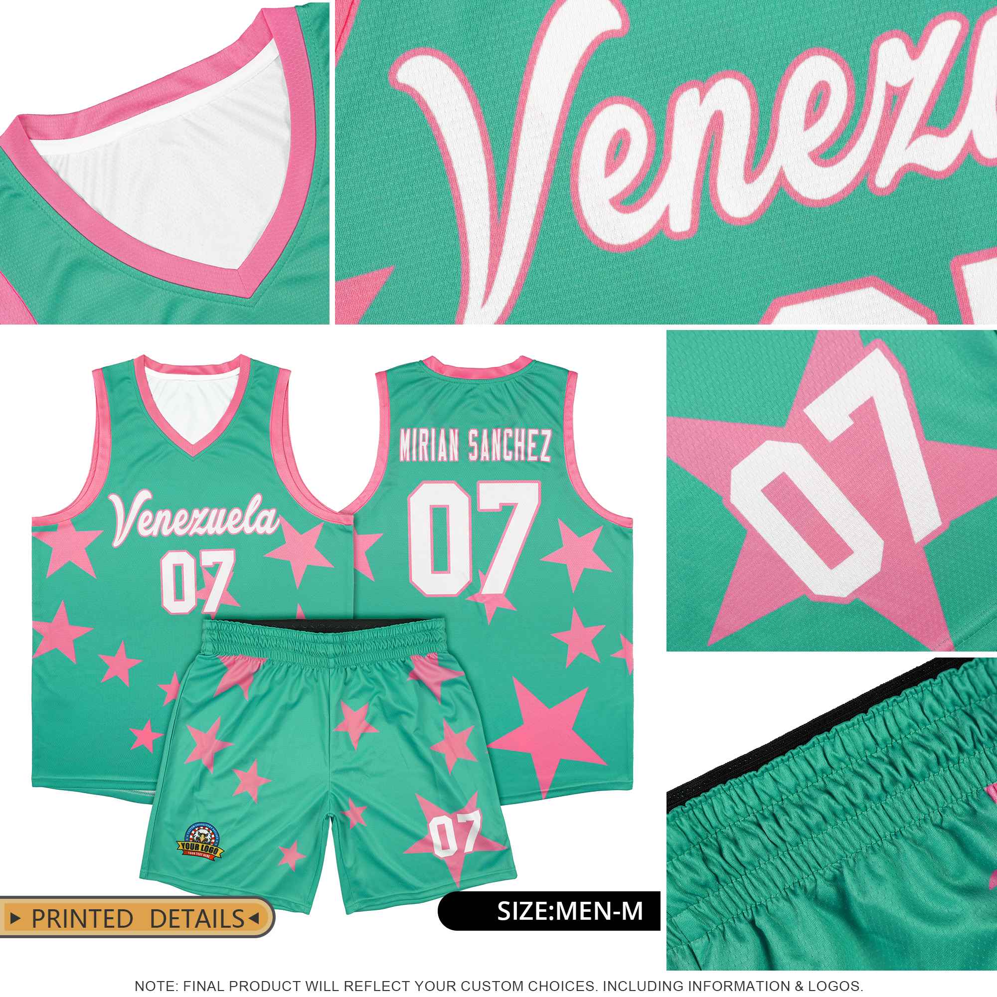 Custom Aqua Black Graffiti Pattern Star Print Basketball Kits Sets