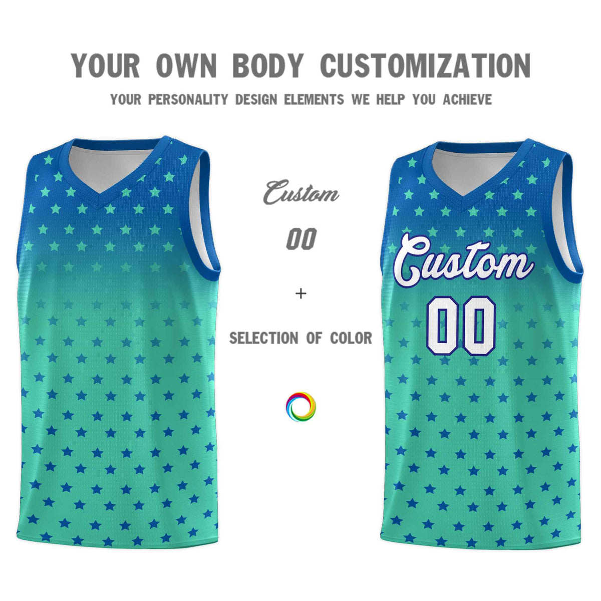 Custom Royal Bright Green Gradient Start Pattern Basketball Jersey Sets