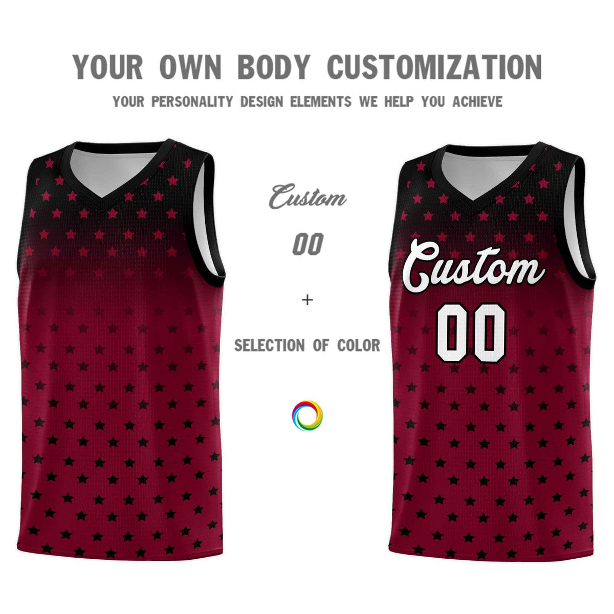 Custom Black Crimson Gradient Start Pattern Basketball Jersey Sets