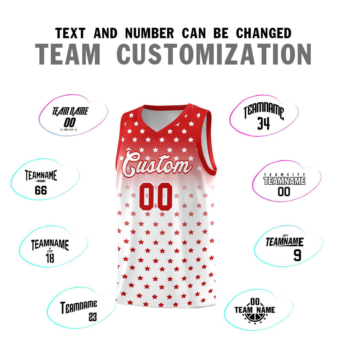 Custom Red White Gradient Start Pattern Basketball Jersey Sets