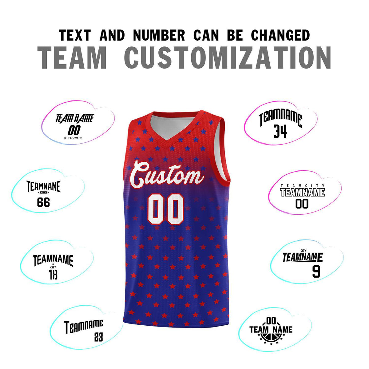 Custom Red Royal Gradient Start Pattern Basketball Jersey Sets