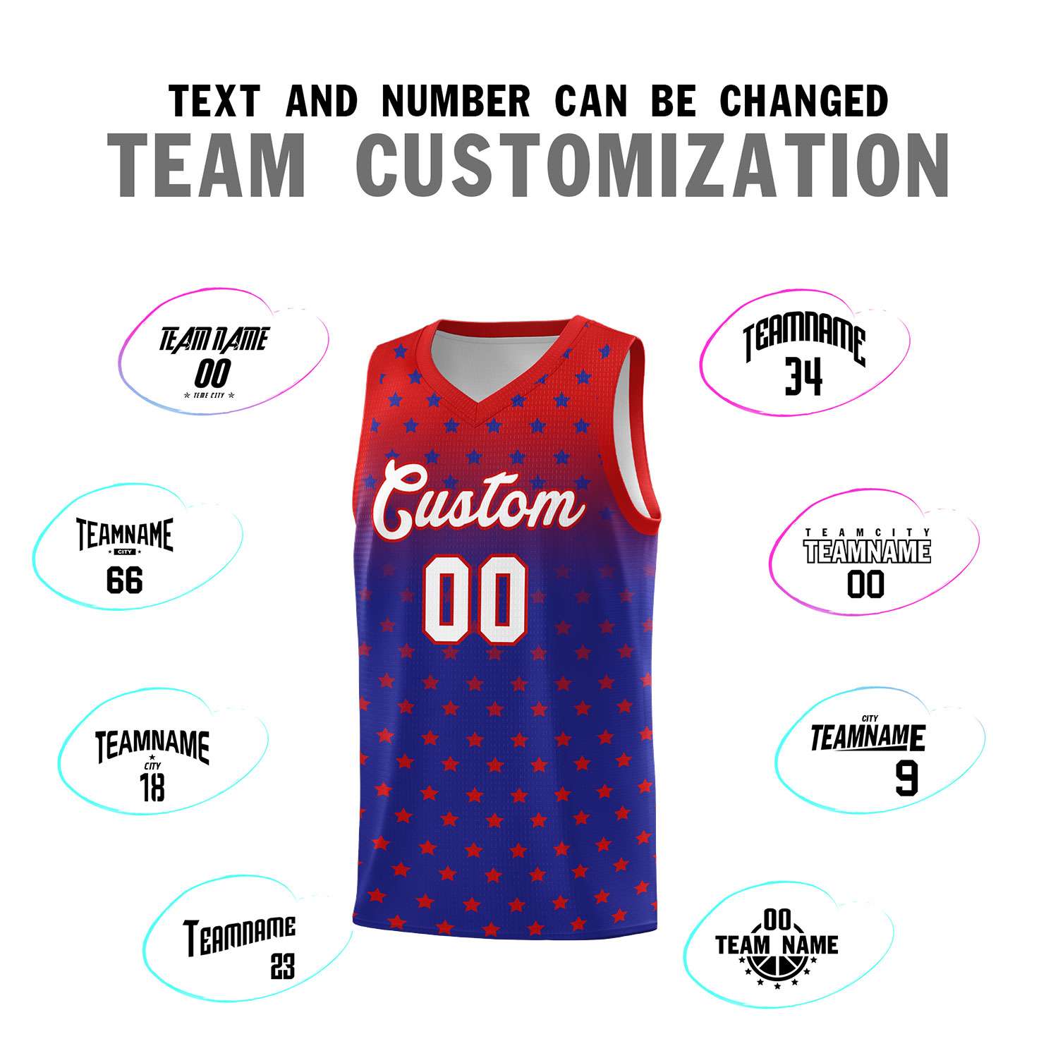 Custom Red Royal Gradient Start Pattern Basketball Jersey Sets