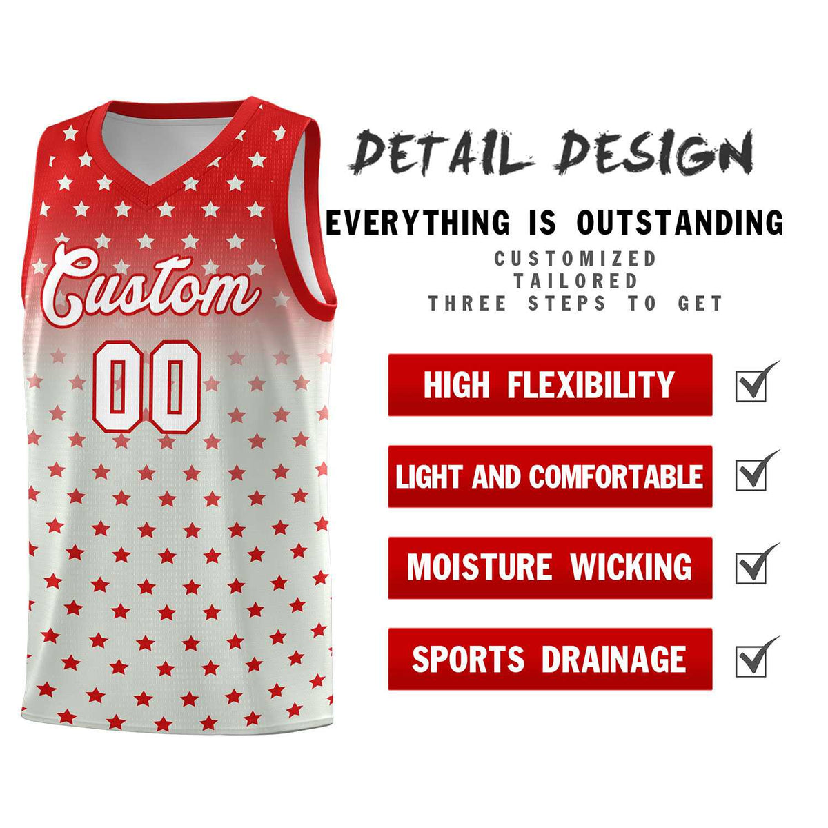 Custom Red Gray Gradient Start Pattern Basketball Jersey Sets