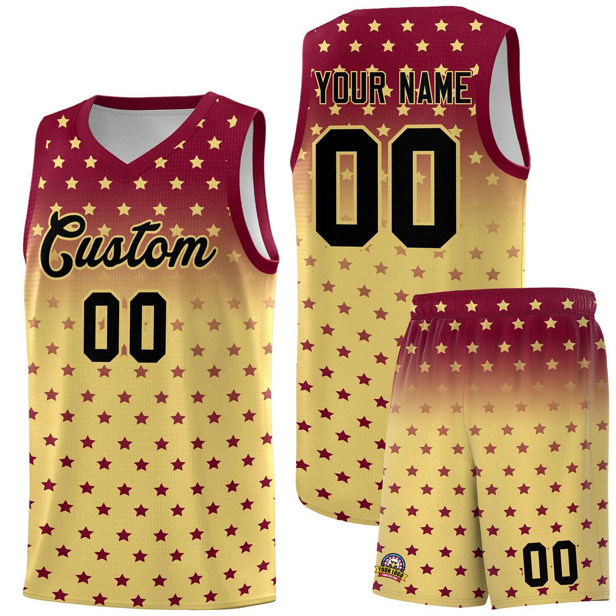 Custom Crimson Khaki Gradient Start Pattern Basketball Jersey Sets
