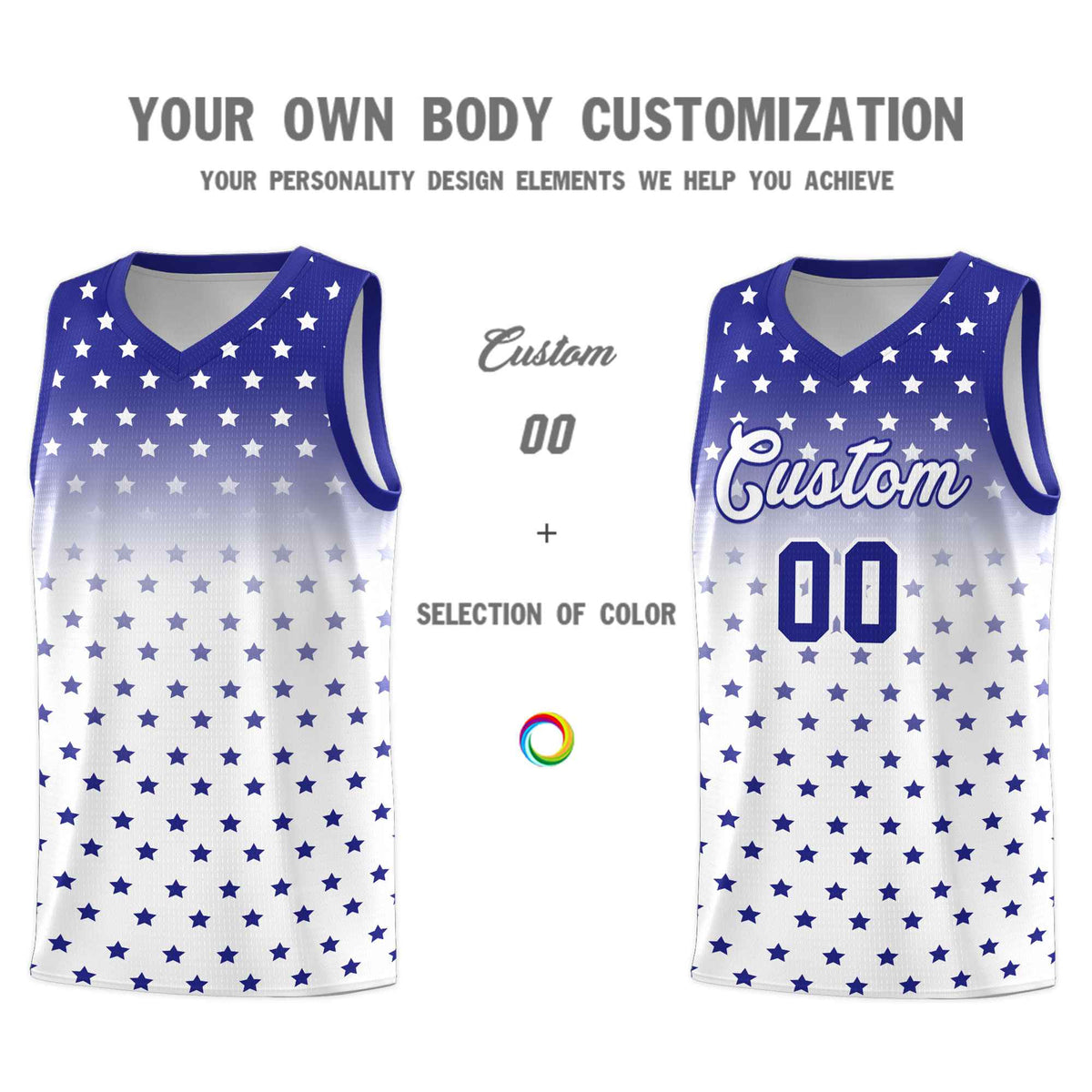 Custom Royal White Gradient Start Pattern Basketball Jersey Sets