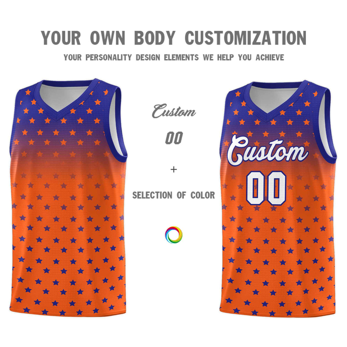 Custom Royal Orange Gradient Start Pattern Basketball Jersey Sets