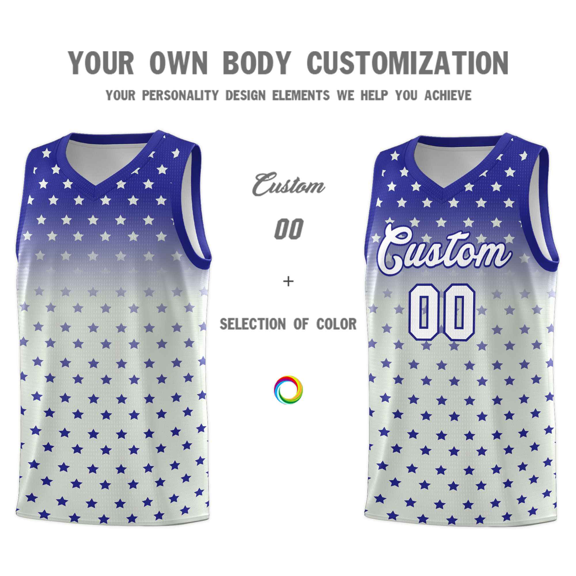 Custom Royal Gray Gradient Start Pattern Basketball Jersey Sets