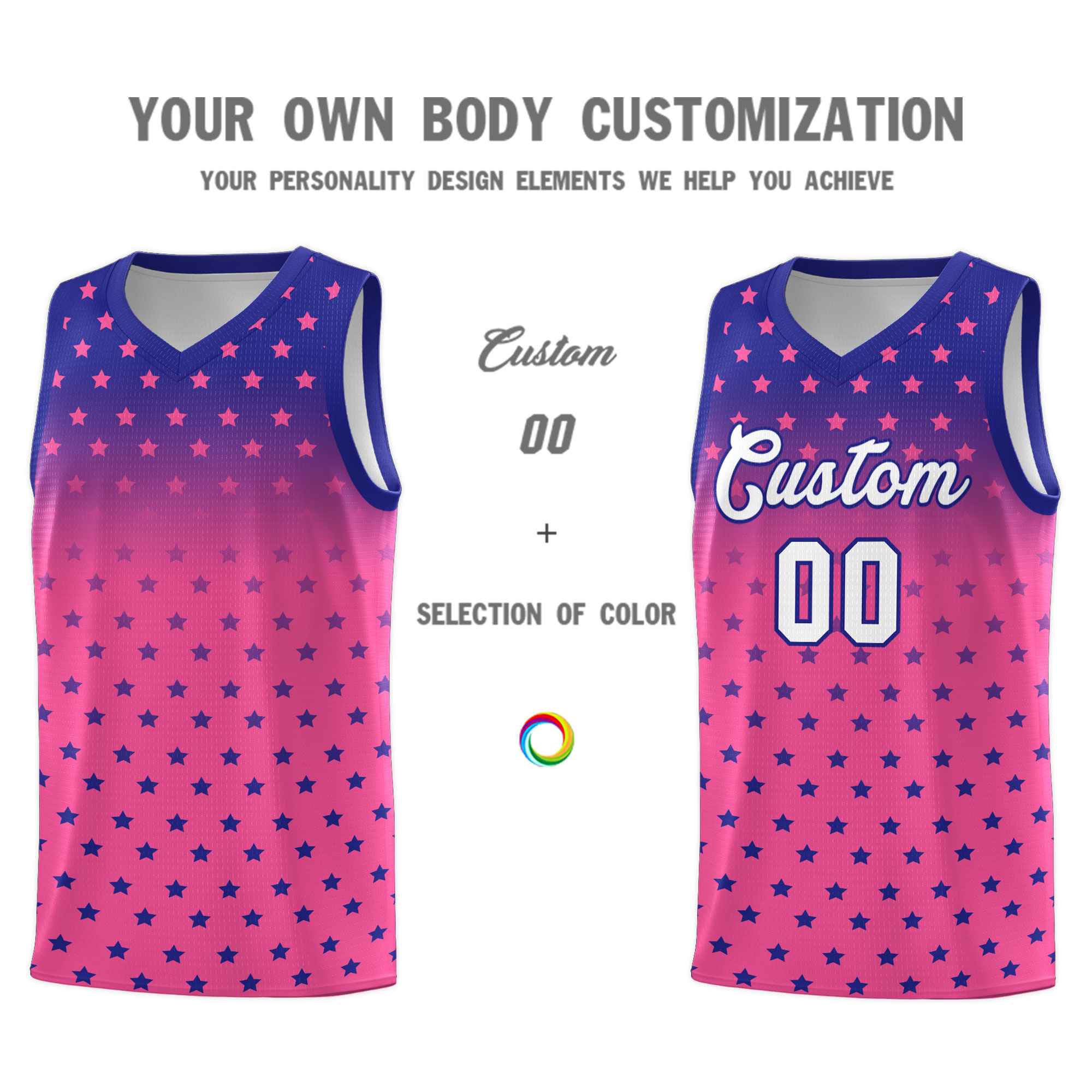 Custom Royal Pink Gradient Start Pattern Basketball Jersey Sets