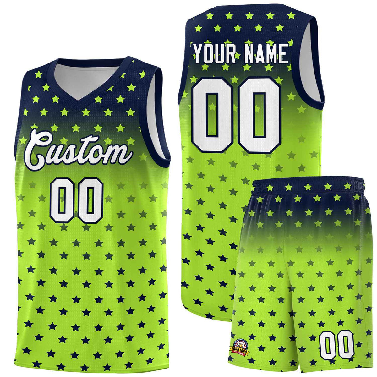 Custom Navy Light Green Gradient Start Pattern Basketball Jersey Sets