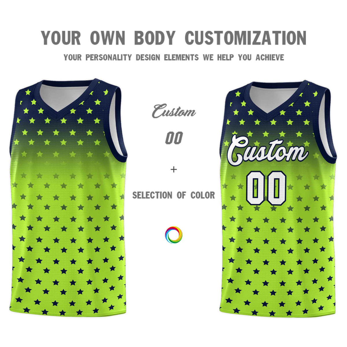 Custom Navy Light Green Gradient Start Pattern Basketball Jersey Sets