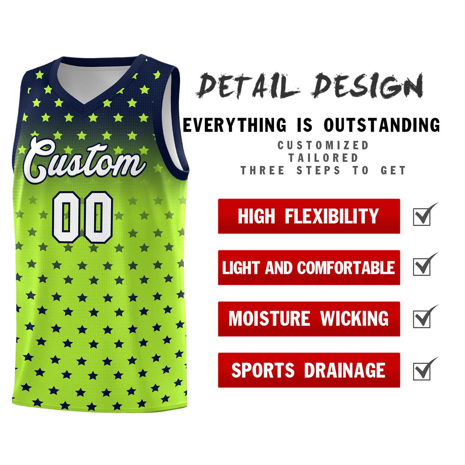 Custom Navy Light Green Gradient Start Pattern Basketball Jersey Sets
