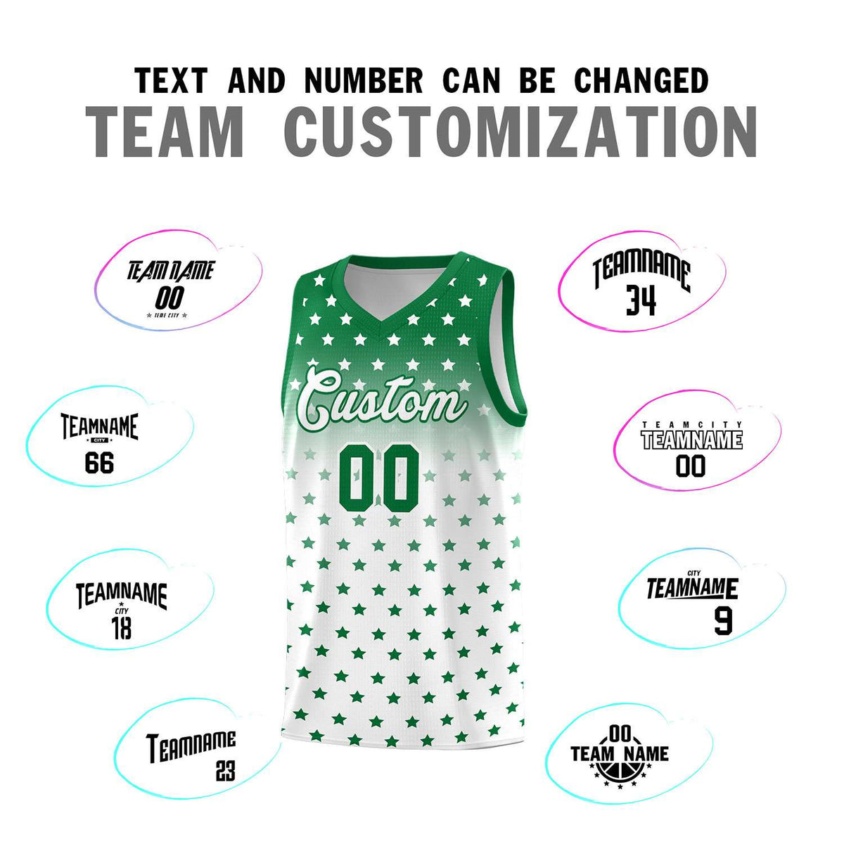 Custom Kelly Green White Gradient Start Pattern Basketball Jersey Sets
