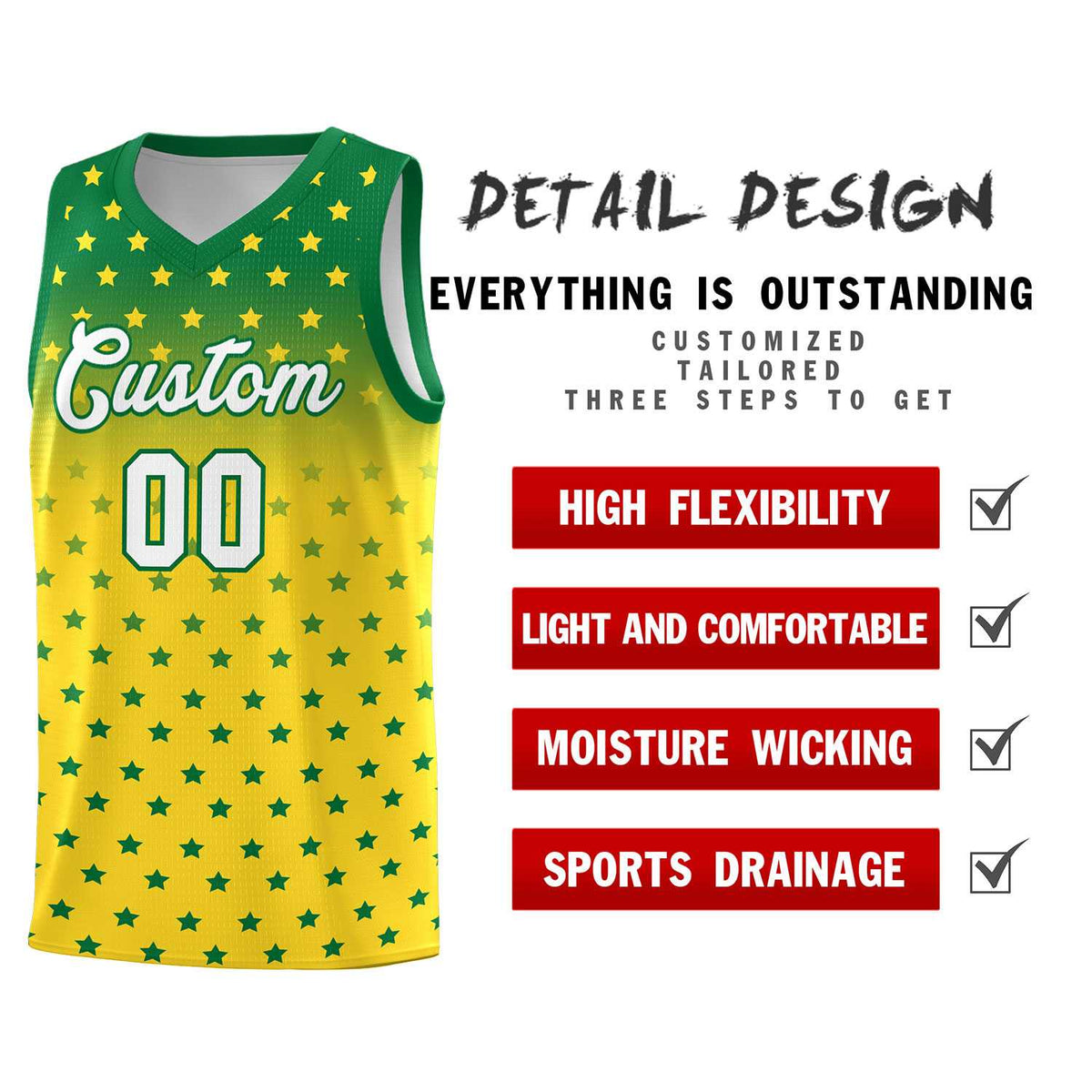 Custom Kelly Green Gold Gradient Start Pattern Basketball Jersey Sets