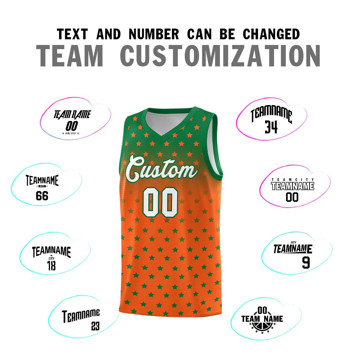Custom Kelly Green Orange Gradient Start Pattern Basketball Jersey Sets